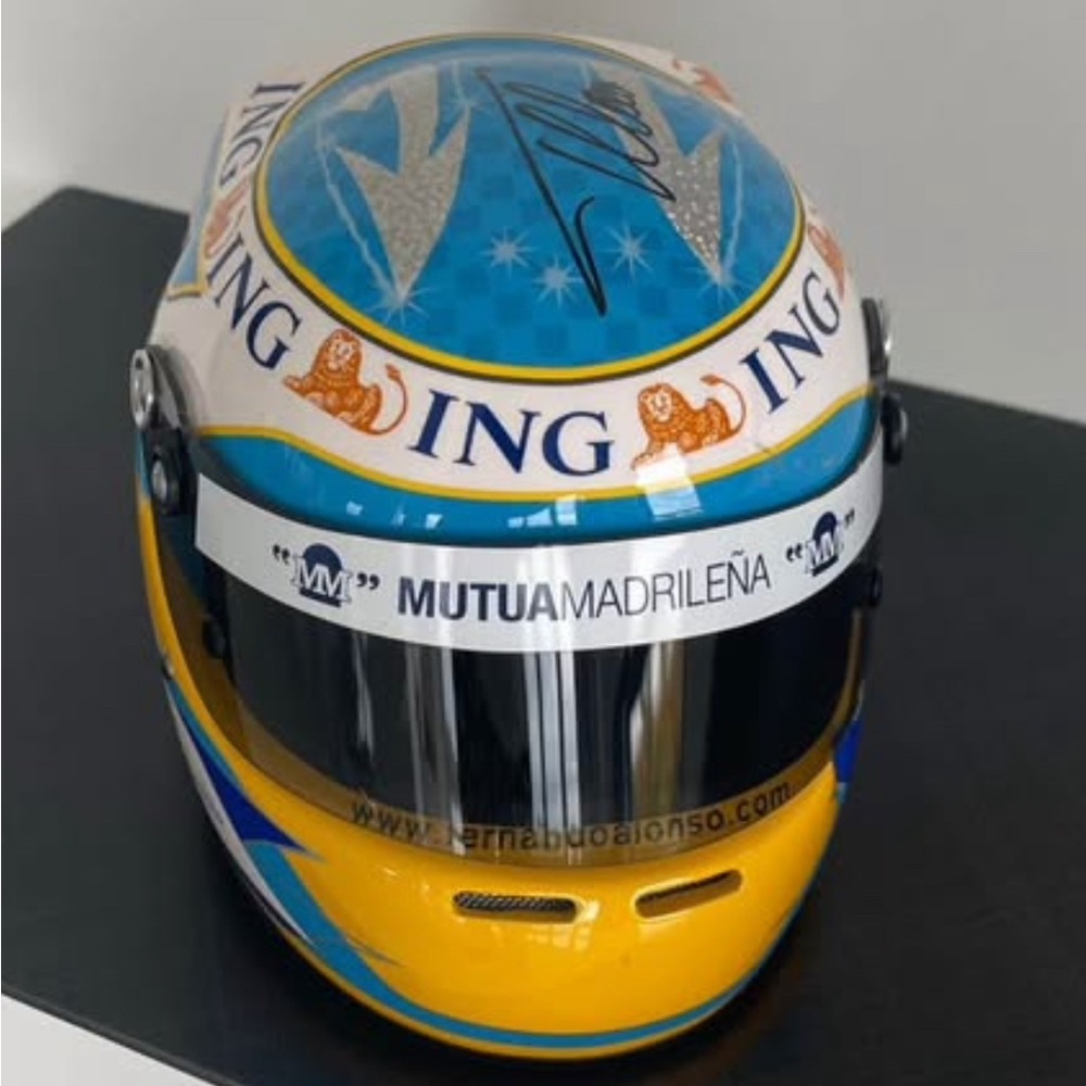 F1 🏎️ 2008 Fernando Alonso Aria Renault Racing Half-Scale Helmet SIGNED